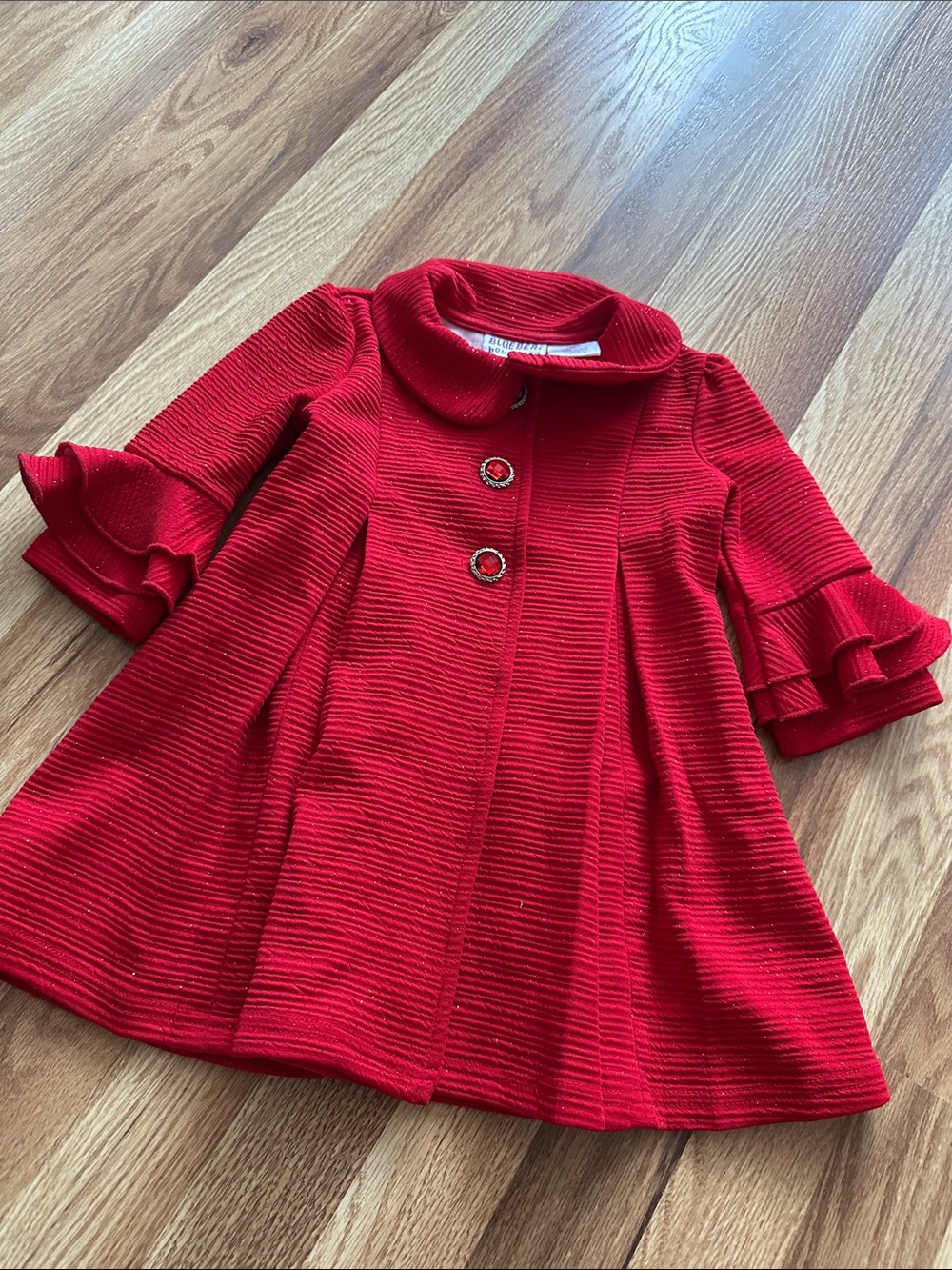 Red Girls' Dress Coat with Ruffle Sleeves